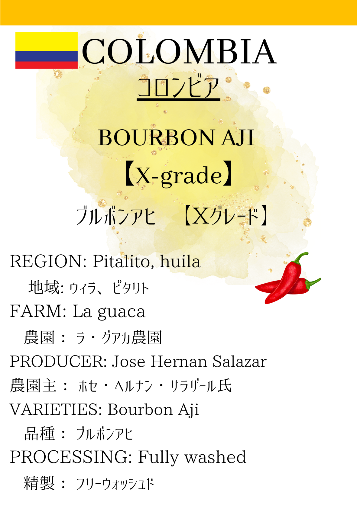 コロンビア ホセ・ヘルナン・サラザール ブルボンアヒ X-grade